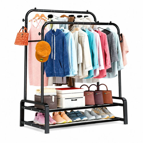 Arara de Roupas Duplo Resistente com Duplo Sapateiro Preto