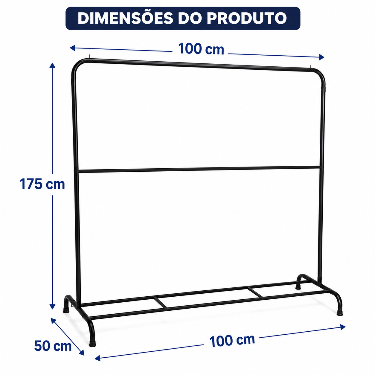 Arara de Roupas Preta Cabideiro Duplo de Piso