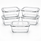 Kit 5 Potes Herméticos Vidro Transparente Retangular 1040ml Marmita Micro-ondas Cozinha