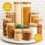 Kit 10 Potes Herméticos Vidro Tampa Bambu Seiri