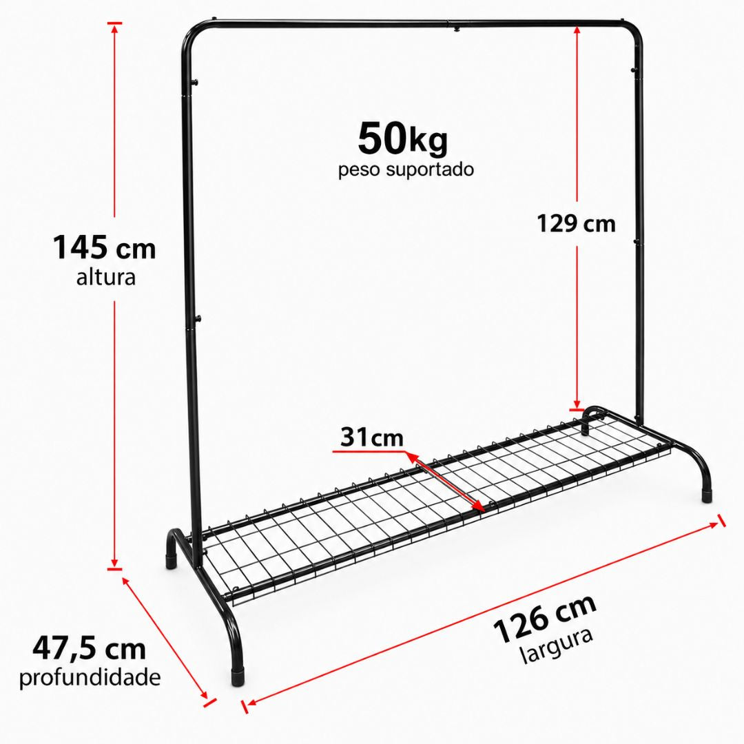 Arara Para Roupas Duplo Para 180 Cabides Sapateira