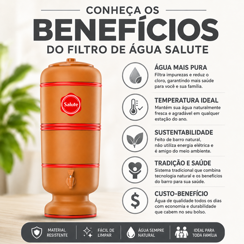 Filtro De Barro Salute 16 Litros Com 2 Velas Tripla Ação Com 2 Bóias