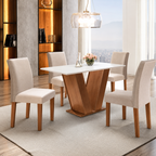 Conjunto Sala de Jantar Mesa Tampo MDF 4 Cadeiras Cor Chocolate/Bege/Branco