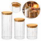 Kit Pote Vidro Mantimento Hermético Canelado Tampa Bambu