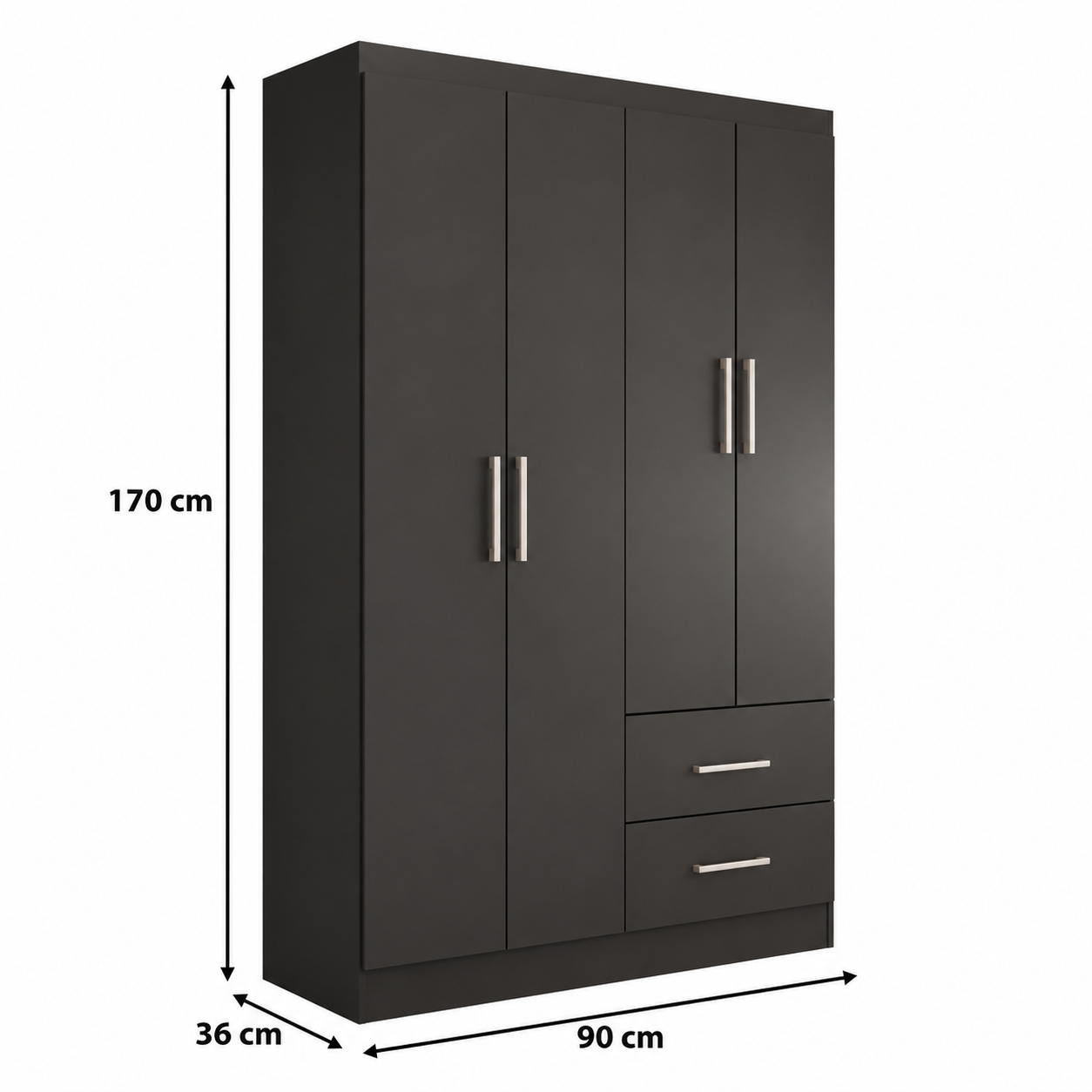 Guarda roupa Solteiro Paraná 4 Portas 2 Gavetas Preto